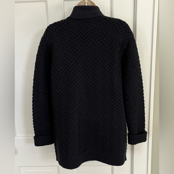 Talbots Navy Cable Knit Cardigan Sweater Chunky Oblong Wooden Buttons S - Picture 7 of 14